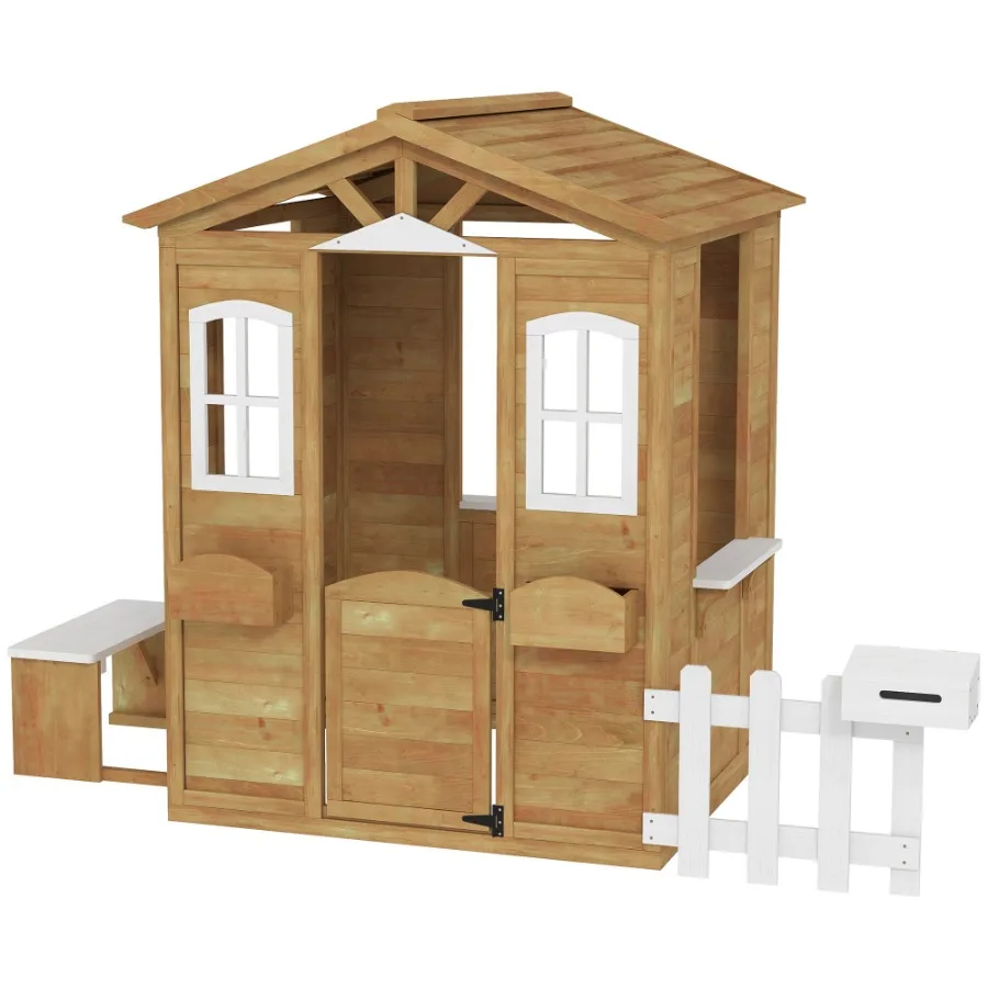 Outdoor Playhouse for Wooden Cottage with Working Doors Windows Mailbox for Age 3-6 Years Natural Wood
Outdoor Playhouse for Wooden Cottage with Working Doors Windows Mailbox for Age 3-6 Years Natural Wood