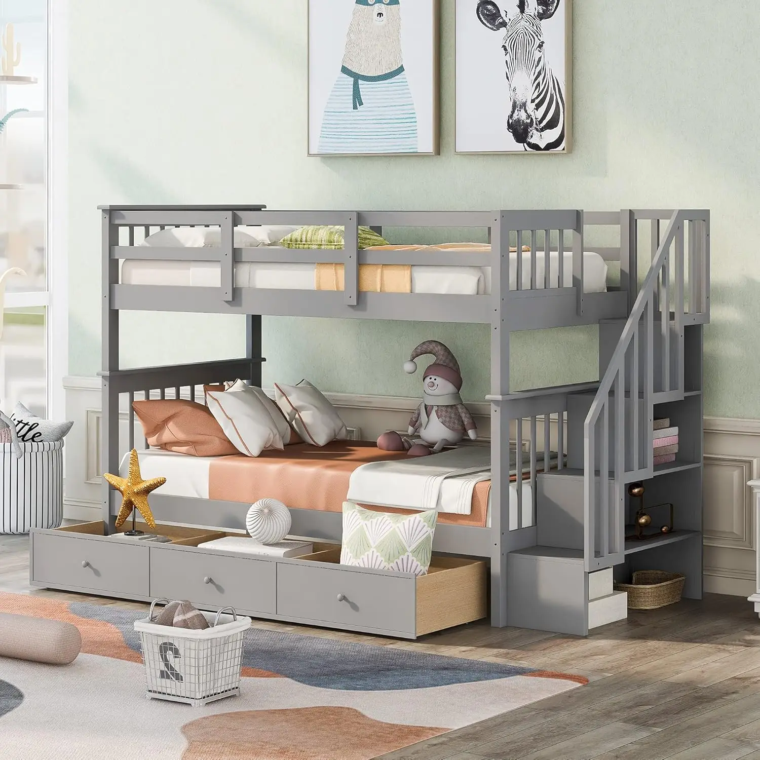 Harper & Bright Designs Twin Over Twin Bunk Bed With Stairs And Drawers, Solid Wood Stairway Bunk Bed With Storage For Kids
Harper & Bright Designs Twin Over Twin Bunk Bed With Stairs And Drawers, Solid Wood Stairway Bunk Bed With Storage For Kids