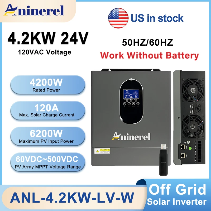 Aninerel 4200W 120V Off Grid Solar Inverter 24V 120A PV 6200W MPPT Charger Pure Sine Wave Home Inverter LCD Display With WiFi
Aninerel 4200W 120V Off Grid Solar Inverter 24V 120A PV 6200W MPPT Charger Pure Sine Wave Home Inverter LCD Display With WiFi