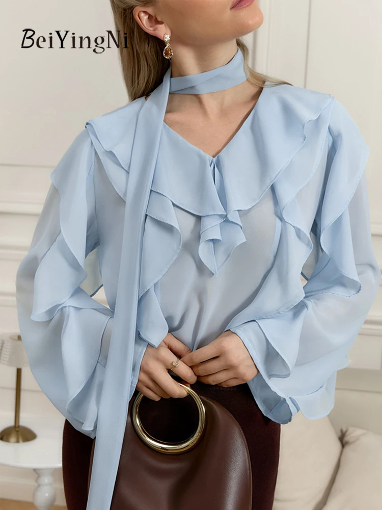 Beiyingni New Arrival Women Shirts Blouses Ruffles Casual Thin Chiffon White Long Sleeve Top Woman Commute Loose V-neck Blusas
Beiyingni New Arrival Women Shirts Blouses Ruffles Casual Thin Chiffon White Long Sleeve Top Woman Commute Loose V-neck Blusas