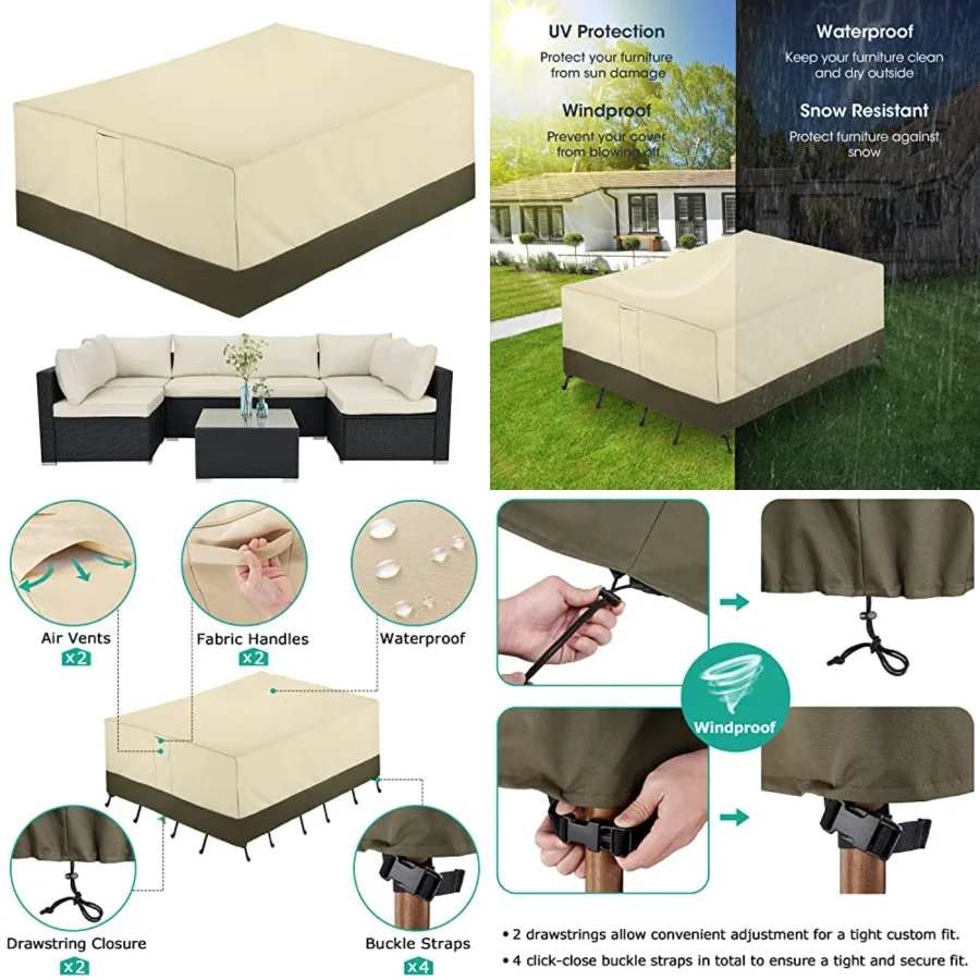 Patio Furniture Covers, 600D Waterproof Rectangular/Oval Dining Table and Chairs Cover, All-Weather Protection Outdoor Sectiona
Patio Furniture Covers, 600D Waterproof Rectangular/Oval Dining Table and Chairs Cover, All-Weather Protection Outdoor Sectiona