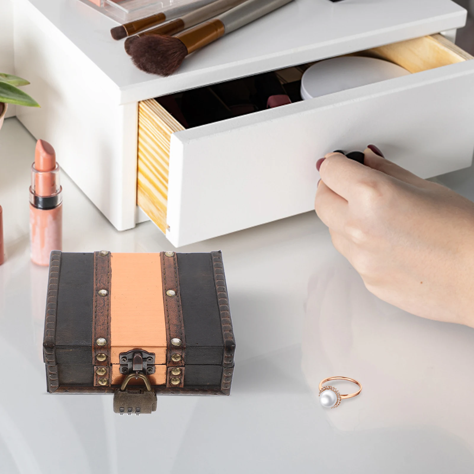 Retro Copper Storage Box Vintage Wooden Keepsake Chest for Jewelry Documents Small Desktop ganizer Multifunctional Design
Retro Copper Storage Box Vintage Wooden Keepsake Chest for Jewelry Documents Small Desktop ganizer Multifunctional Design