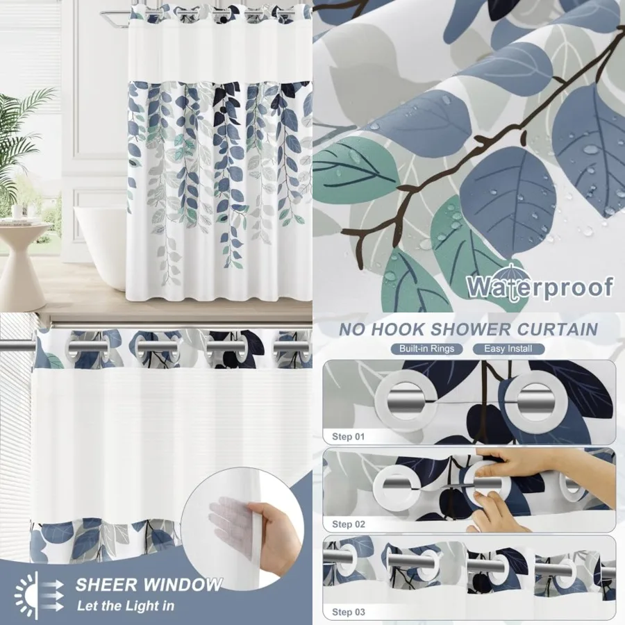 No Hook Shower Curtain with Snap in Liner Eucalyptus Shower Curtain Fabric Waterproof Liner Plants Leaves Modern Shower Curtain
No Hook Shower Curtain with Snap in Liner Eucalyptus Shower Curtain Fabric Waterproof Liner Plants Leaves Modern Shower Curtain