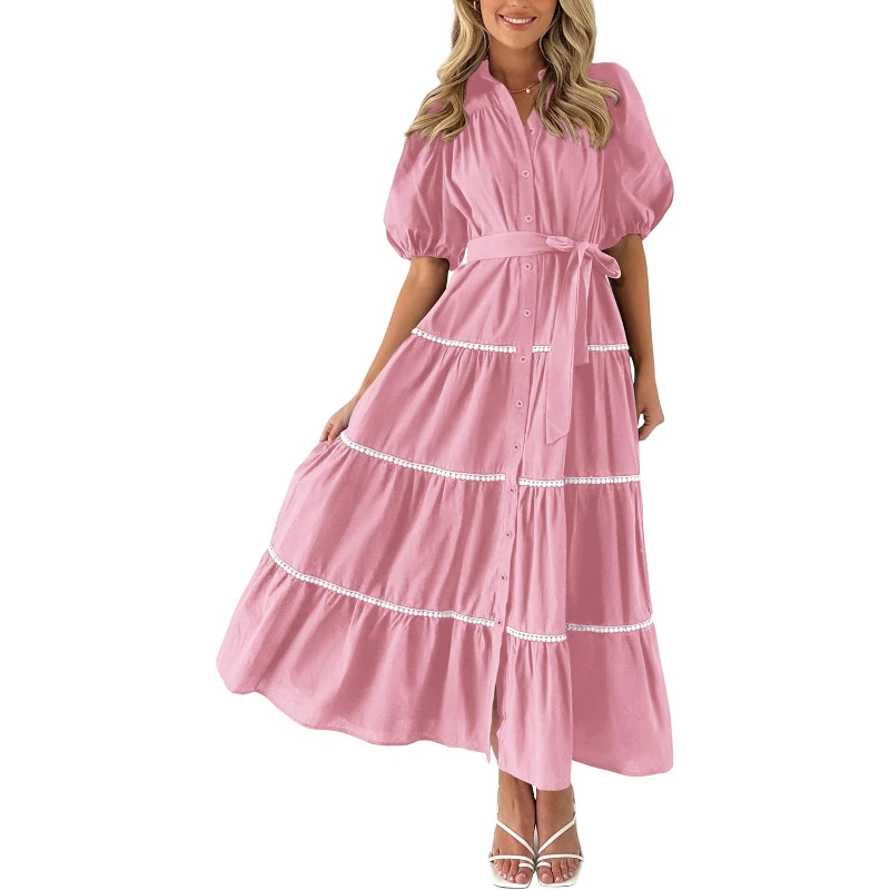 Women Summer Button Down Shirt Dress Short Puffy Sleeve Tiered Ruffle Flowy Long Maxi Dresses
Women Summer Button Down Shirt Dress Short Puffy Sleeve Tiered Ruffle Flowy Long Maxi Dresses