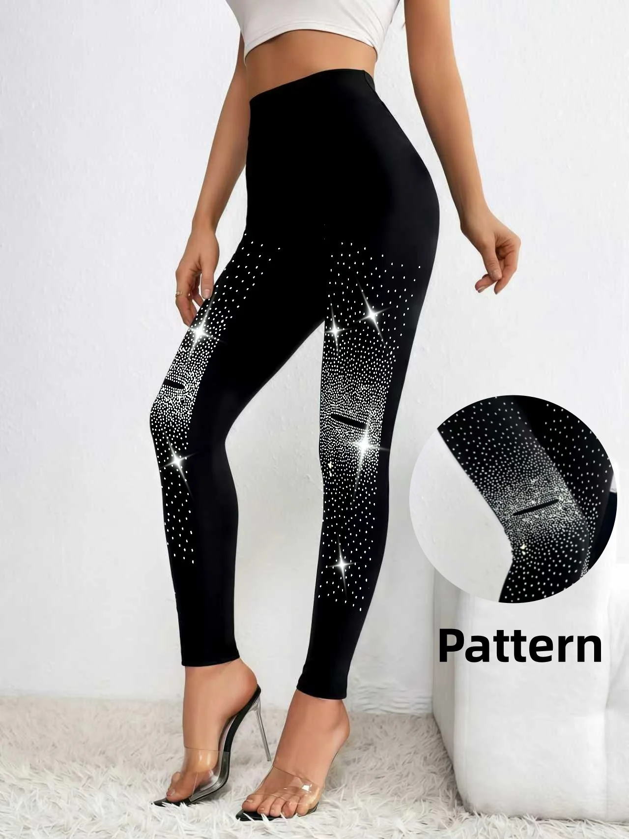 Women's Shiny Black Full Rhinestone Letter Leggings High Waist Stretchy Slim Leggings for Date Wear
Women's Shiny Black Full Rhinestone Letter Leggings High Waist Stretchy Slim Leggings for Date Wear