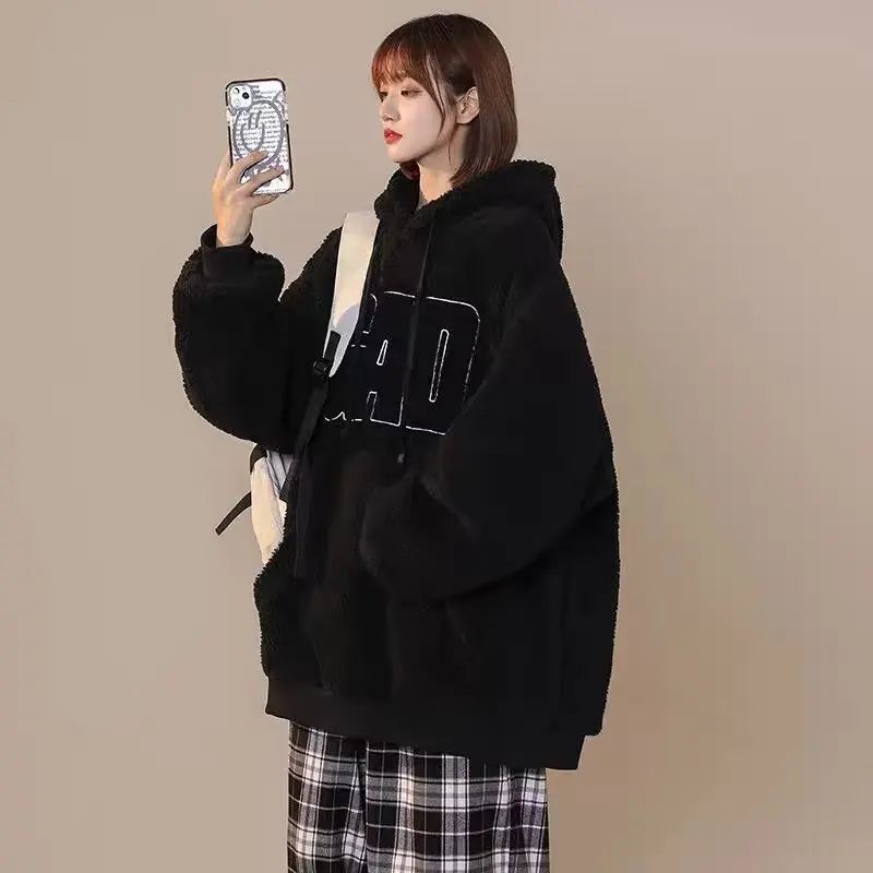 New Lamb Wool Sweater Hoodie Women Trend Retro New Padded Letter Coat Autumn and Winter American Loose Hoodie Women's Coat Tops
New Lamb Wool Sweater Hoodie Women Trend Retro New Padded Letter Coat Autumn and Winter American Loose Hoodie Women's Coat Tops
