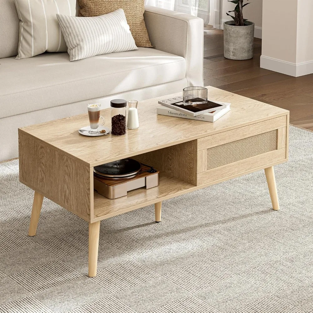 Coffee Table with Storage, Boho Dining Table with Sliding Rattan Door Panel and Solid Wood Legs, Small Coffee Tables for Living
Coffee Table with Storage, Boho Dining Table with Sliding Rattan Door Panel and Solid Wood Legs, Small Coffee Tables for Living