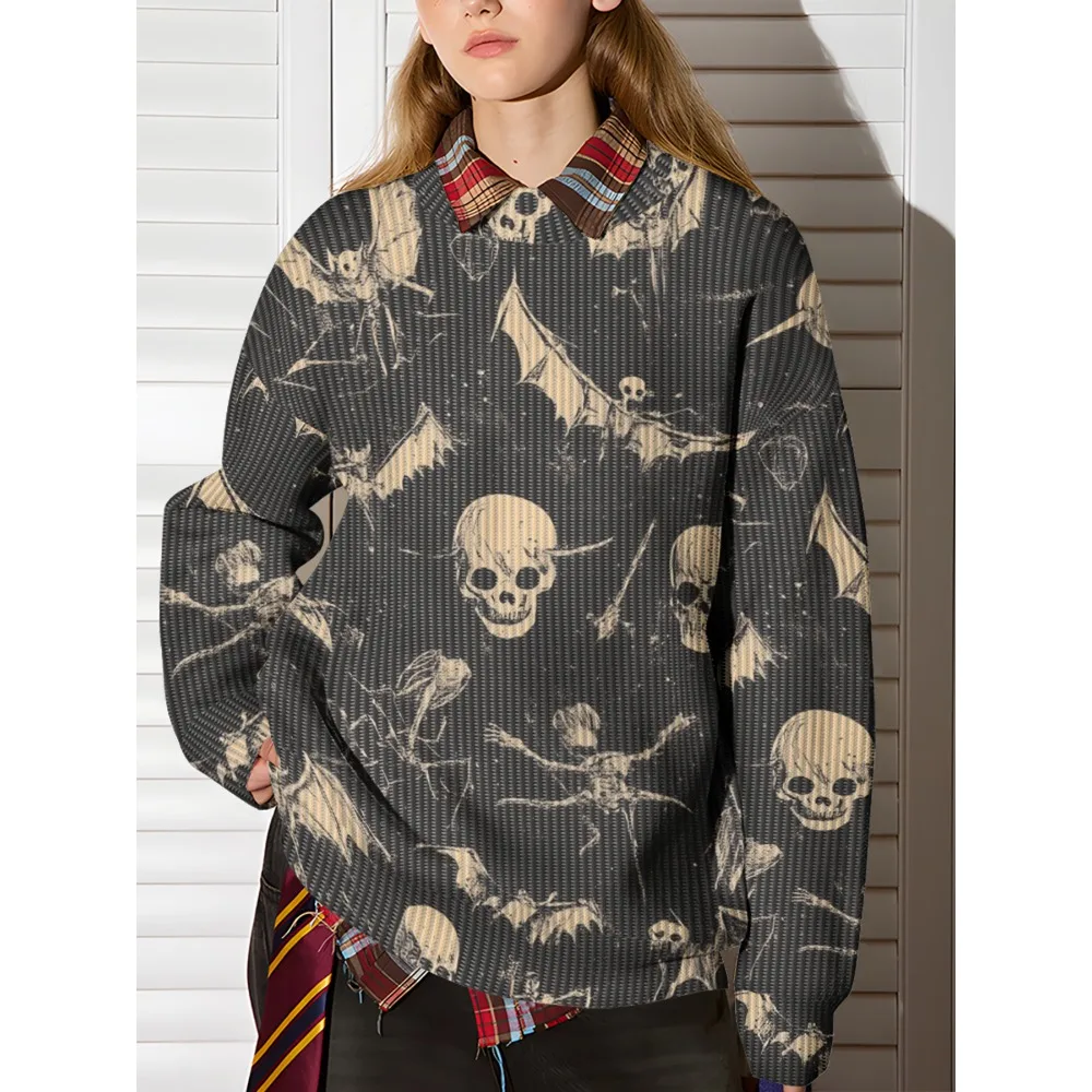 Готический свитшот с принтом черепа, пуловер с круглым вырезом и длинными рукавами на Хэллоуин, дизайн летучей мыши и замка, уличная одежда в стиле Харадзюку для пары
Готический свитшот с принтом черепа, пуловер с круглым вырезом и длинными рукавами на Хэллоуин, дизайн летучей мыши и замка, уличная одежда в стиле Харадзюку для пары