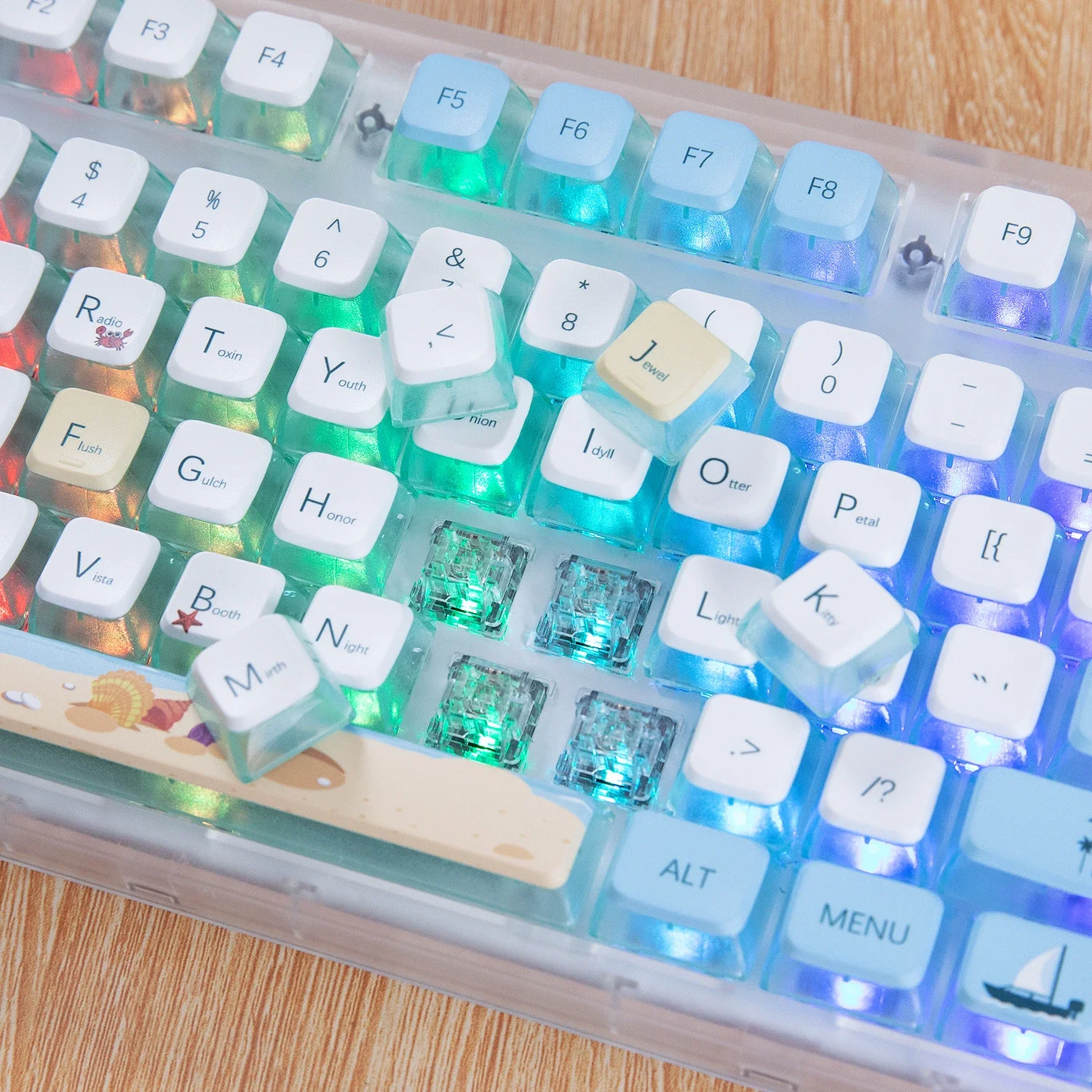 Светло-голубой летний пляжный колпачок для клавиш ASA Profile PBT + PC, четырехсторонние полупрозрачные колпачки для клавиш с пудингом, милые колпачки для клавиатуры с китом и морской звездой
Светло-голубой летний пляжный колпачок для клавиш ASA Profile PBT + PC, четырехсторонние полупрозрачные колпачки для клавиш с пудингом, милые колпачки для клавиатуры с китом и морской звездой