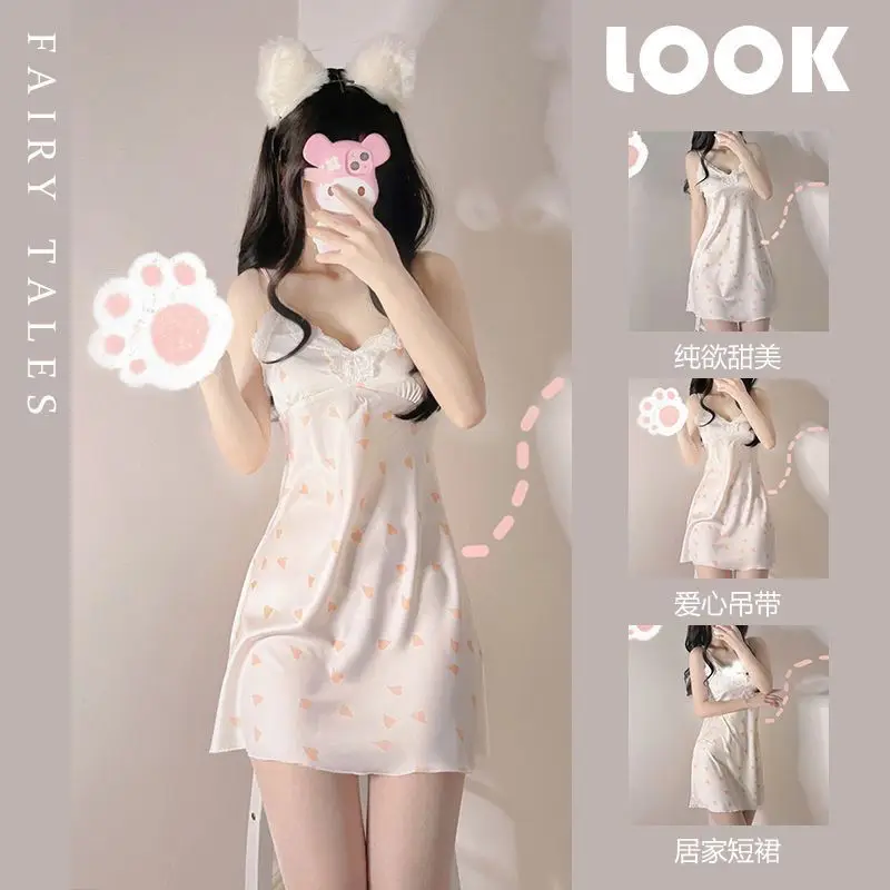 Summer Thin Korean Style Cute Nightgown Girl Suspender Pajamas Women's Home Clothes Sexy Adult Womens Clothing Silk Nightgowns
Summer Thin Korean Style Cute Nightgown Girl Suspender Pajamas Women's Home Clothes Sexy Adult Womens Clothing Silk Nightgowns