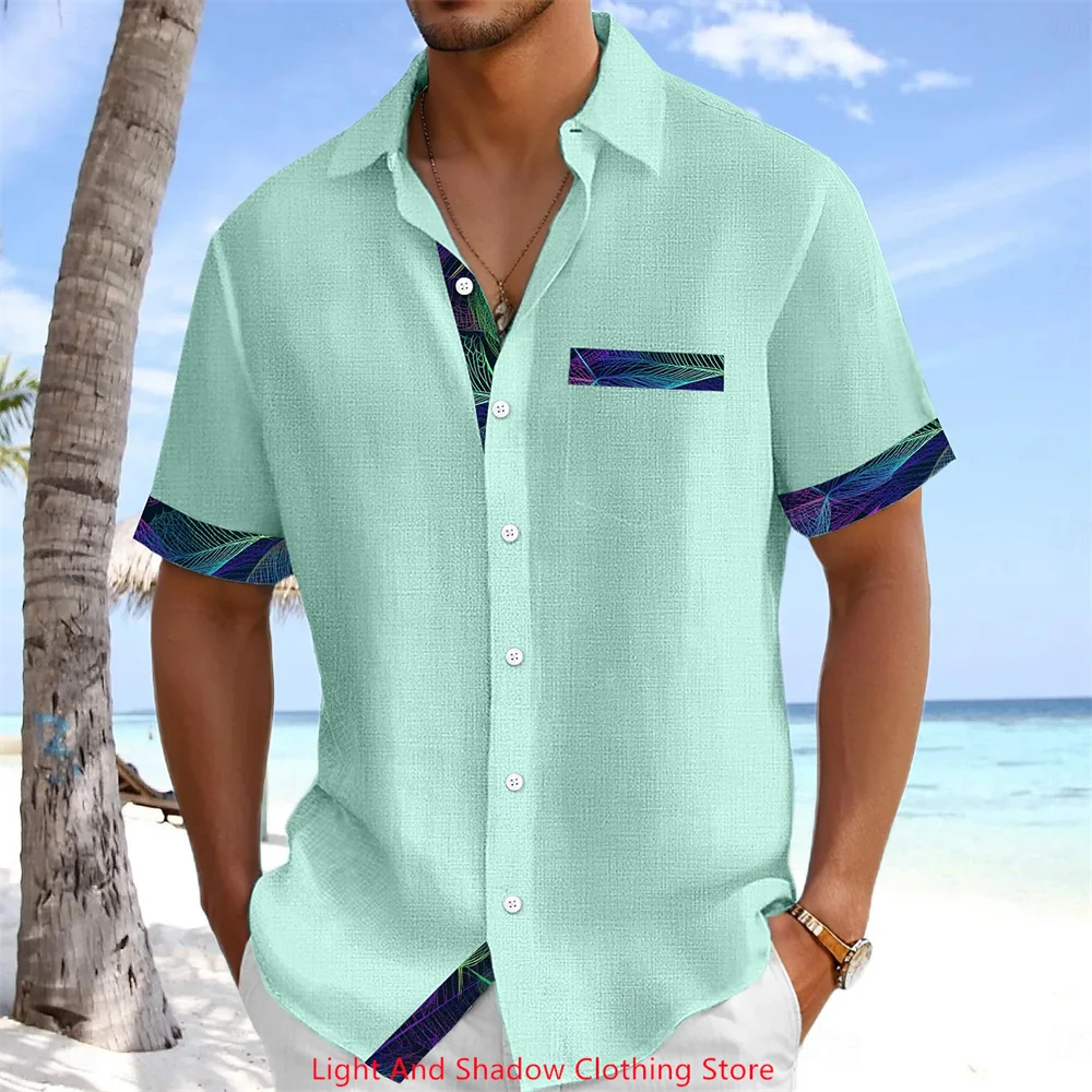 Men's new linen shirt Hawaii fashion short sleeved pocket printed solid color patchwork shirt street breathable casual clothing
Men's new linen shirt Hawaii fashion short sleeved pocket printed solid color patchwork shirt street breathable casual clothing