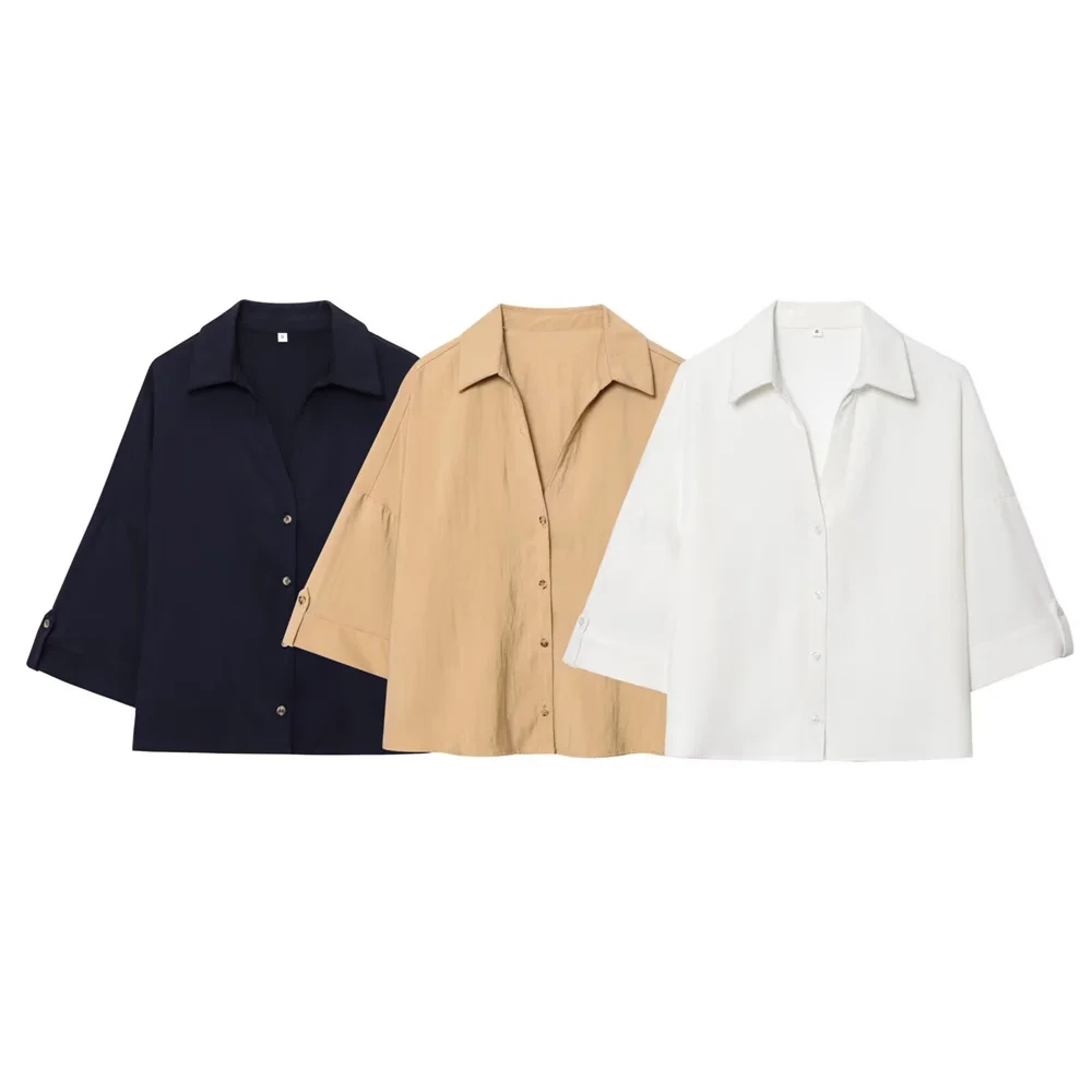 UNIZERA women's wide short-sleeved shirt with buttons decorated with new casual women's clothes in spring and summer.
UNIZERA women's wide short-sleeved shirt with buttons decorated with new casual women's clothes in spring and summer.