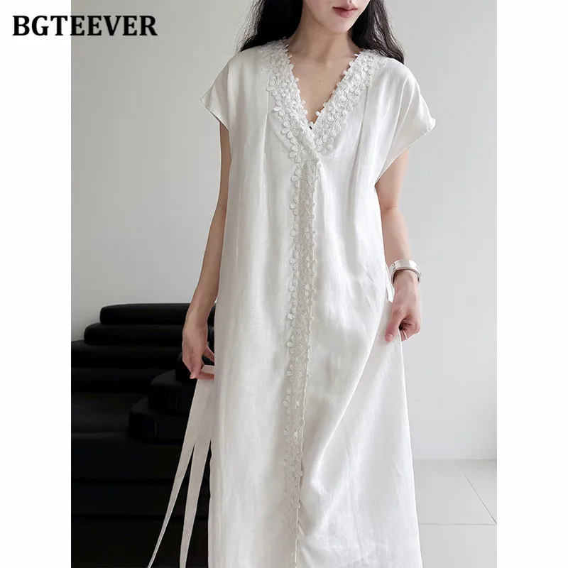 BGTEEVER винтажное свободное кружевное женское платье, элегантное хлопковое и льняное платье с v-образным вырезом и короткими рукавами для женщин
BGTEEVER винтажное свободное кружевное женское платье, элегантное хлопковое и льняное платье с v-образным вырезом и короткими рукавами для женщин