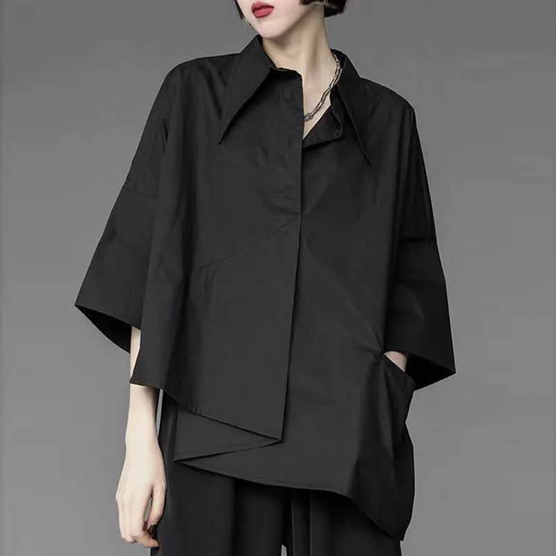 Black Shirts Summer Loose Unique Short Sleeve Shirt Women Irregular Three-quarter Sleeve Elegent Unisex White Blouse Women Tops
Black Shirts Summer Loose Unique Short Sleeve Shirt Women Irregular Three-quarter Sleeve Elegent Unisex White Blouse Women Tops