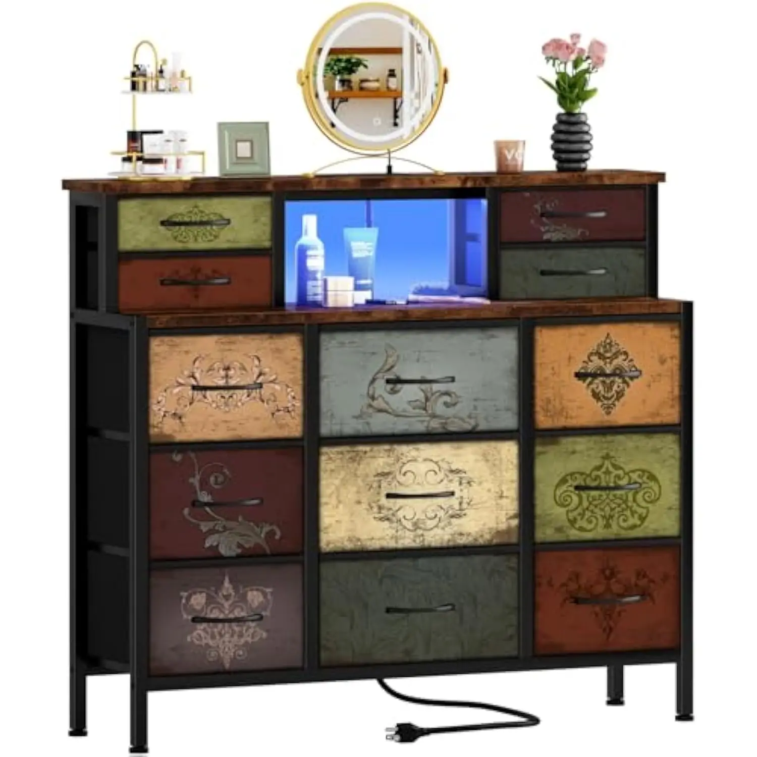 Dresser for Bedroom with 13 Drawers 2 Open Shelves, Fabric Storage Dresser, Chest of Drawers, Pattern Organizer for Closet, Bed
Dresser for Bedroom with 13 Drawers 2 Open Shelves, Fabric Storage Dresser, Chest of Drawers, Pattern Organizer for Closet, Bed