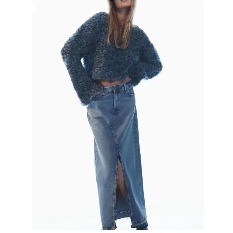 Denim Long Skirts For Women Blue High Waist Skirts Female Fashion 2023 Faded Slit Skirt Elegant Temperament Button Skirt p1010
Denim Long Skirts For Women Blue High Waist Skirts Female Fashion 2023 Faded Slit Skirt Elegant Temperament Button Skirt p1010