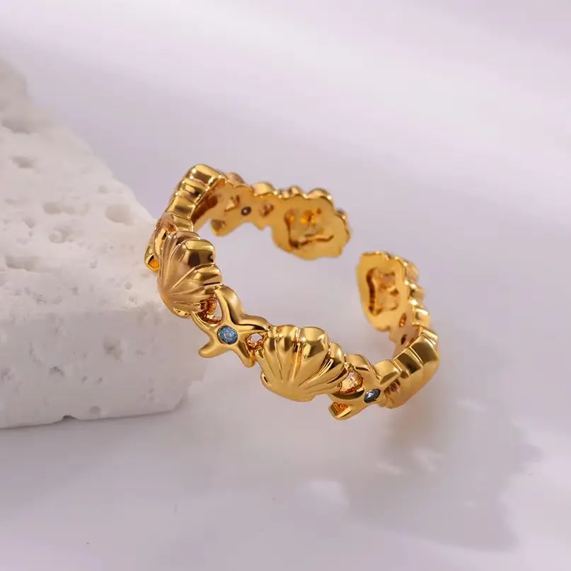 Shell and Starfish Zircon Open Stainless Steel Rings For Women Gold Color Adjustable Wedding Party Ring Jewelry Gift anillos
Shell and Starfish Zircon Open Stainless Steel Rings For Women Gold Color Adjustable Wedding Party Ring Jewelry Gift anillos