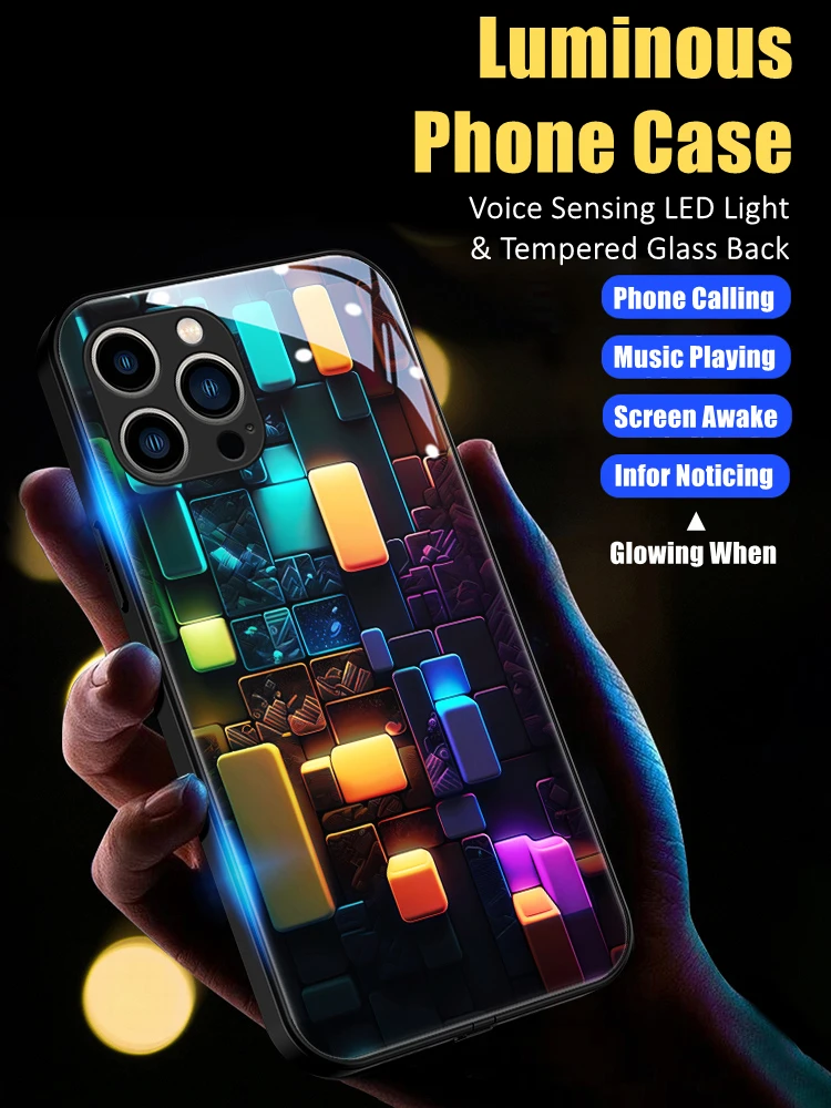Colorful Cube LED Light Glowing Luminous Tempered Glass Back Phone Case for iPhone 15 11 12 13 14 X Xs Xr Mini Pro Max Plus
Colorful Cube LED Light Glowing Luminous Tempered Glass Back Phone Case for iPhone 15 11 12 13 14 X Xs Xr Mini Pro Max Plus