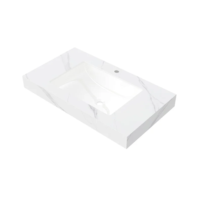 36" Carrara White Sintered Stone Countertop with Undermount Ceramic Basin, One Faucet Hole, No Cabinet, No Faucet, No Cover
36" Carrara White Sintered Stone Countertop with Undermount Ceramic Basin, One Faucet Hole, No Cabinet, No Faucet, No Cover