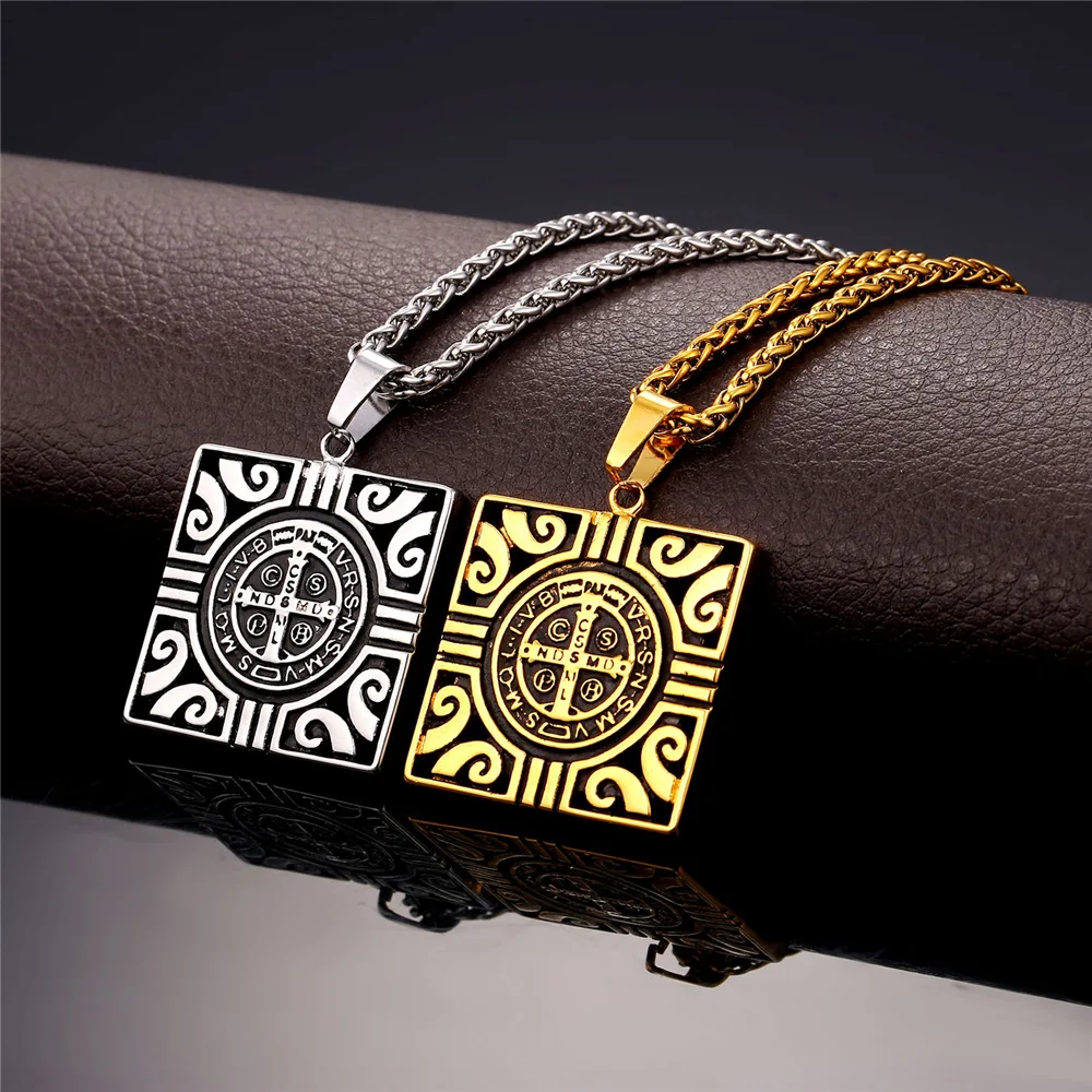 Stainless Steel Square Totem Necklaces Pendants for Men Silver Gold Color Saint Benedict Medal Cross Religious Jewelry Gifts
Stainless Steel Square Totem Necklaces Pendants for Men Silver Gold Color Saint Benedict Medal Cross Religious Jewelry Gifts