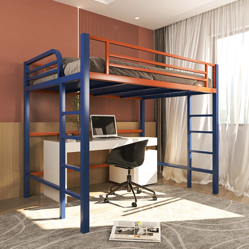 Elevated bed duplex second floor iron frame bed sheet upper layer adult upper and lower bunk student bed lower table loft wrough
Elevated bed duplex second floor iron frame bed sheet upper layer adult upper and lower bunk student bed lower table loft wrough