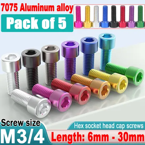 5pcs aluminum allen scerw DIN 912 M3 M4*6/8/10/12/14/16/18/20/25/30 colourful aluminum hex socket cap head machine screw bolts