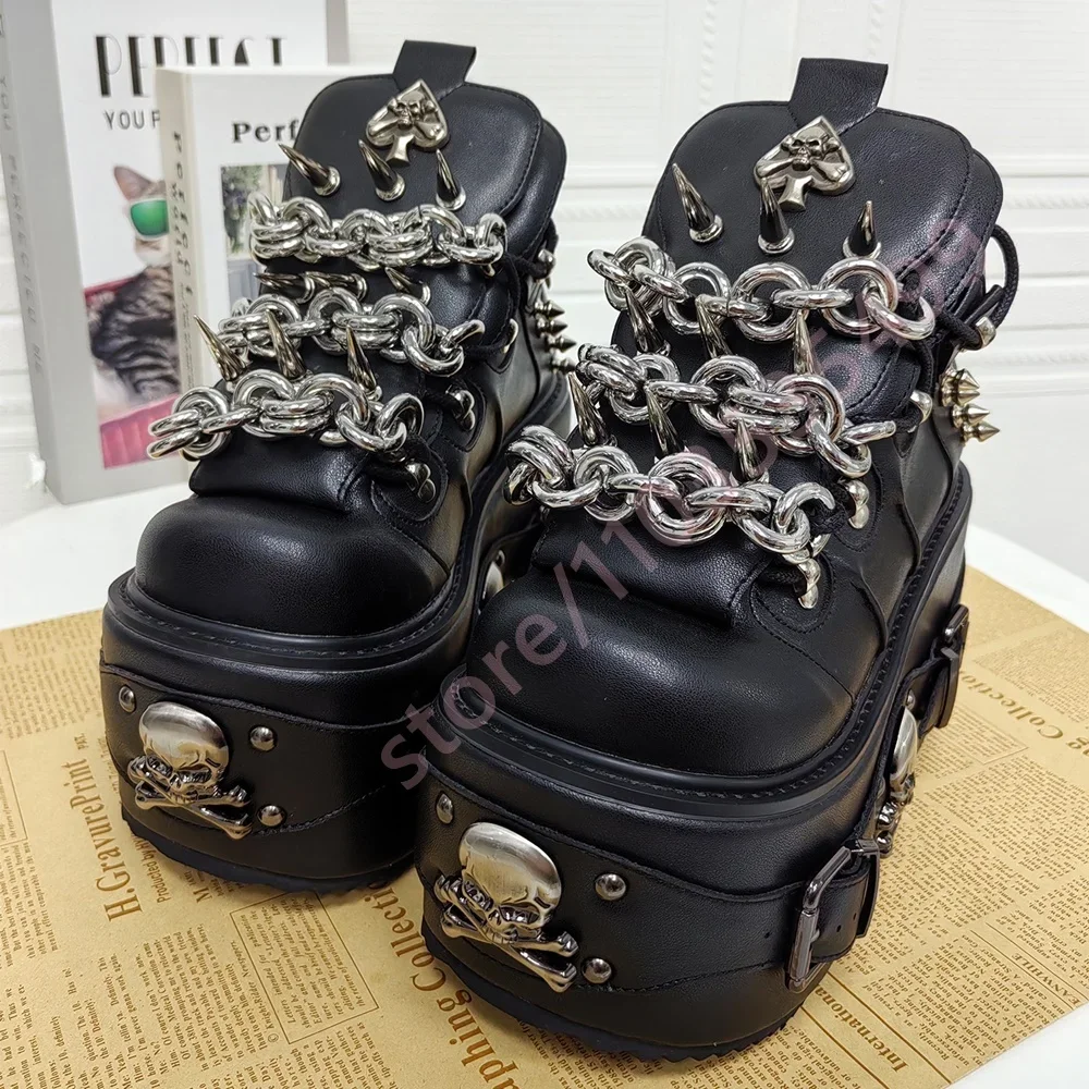 Black Cyberpunk Motorcycle Boots with Chain Rivet Round Toe Street Rock Belt Buckle Short Fashion Party Casual Boot for Women
Black Cyberpunk Motorcycle Boots with Chain Rivet Round Toe Street Rock Belt Buckle Short Fashion Party Casual Boot for Women