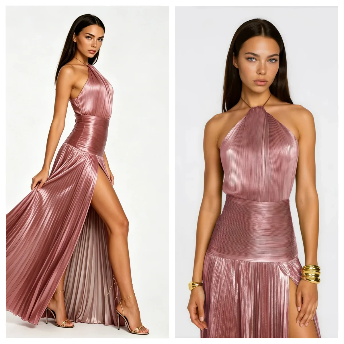 Sexy Pink Gold High Split Maxi Dress Street Draped halter neck strap design Elegant Lady date Evening Party Cocktail Dresses
Sexy Pink Gold High Split Maxi Dress Street Draped halter neck strap design Elegant Lady date Evening Party Cocktail Dresses