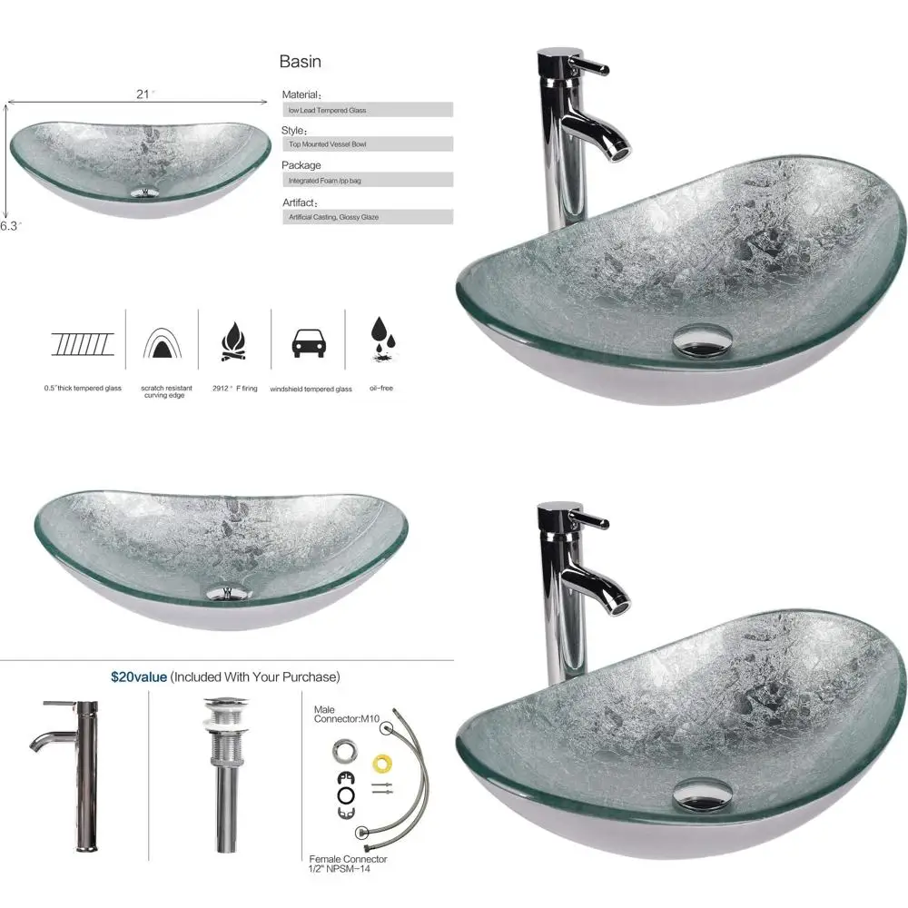 Modern Chrome Finish Bathroom Sink with Artistic Glass Vessel and Sleek Drain
Modern Chrome Finish Bathroom Sink with Artistic Glass Vessel and Sleek Drain