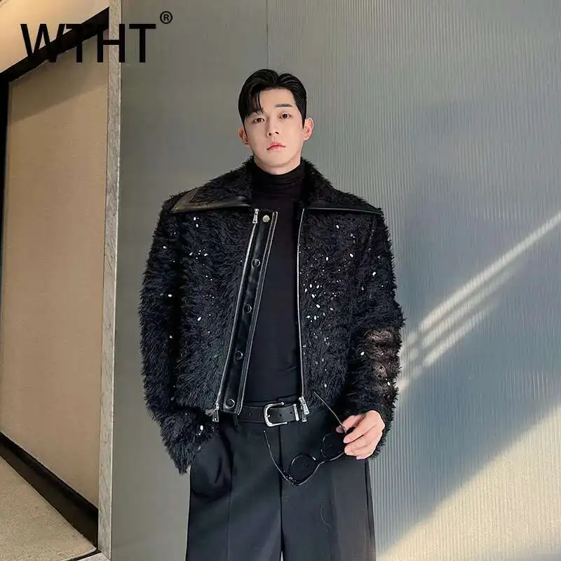 WTHT Fashion Men's Burr Edge Sequins Zipper Spliced Leather Casual Coat Trendy Solid Color Long Sleeves Lapel Jacket Male 2A0559
WTHT Fashion Men's Burr Edge Sequins Zipper Spliced Leather Casual Coat Trendy Solid Color Long Sleeves Lapel Jacket Male 2A0559