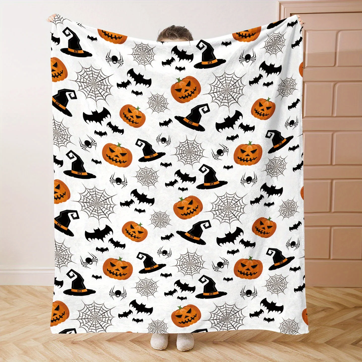 1pc Halloween Flannel Throw Blanket - Soft Cozy Mid-Century Modern Design with Jack-O'-Lanterns, Bats, Witches Hats & Spiders
1pc Halloween Flannel Throw Blanket - Soft Cozy Mid-Century Modern Design with Jack-O'-Lanterns, Bats, Witches Hats & Spiders