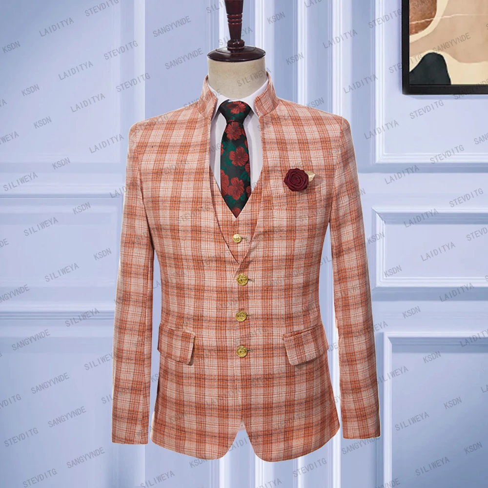 2023 New Formal Men's Coat Orange Plaid Standing Collar Linen Set Wedding Bride Tailcoat Leisure Business Best Prom Jacket
2023 New Formal Men's Coat Orange Plaid Standing Collar Linen Set Wedding Bride Tailcoat Leisure Business Best Prom Jacket