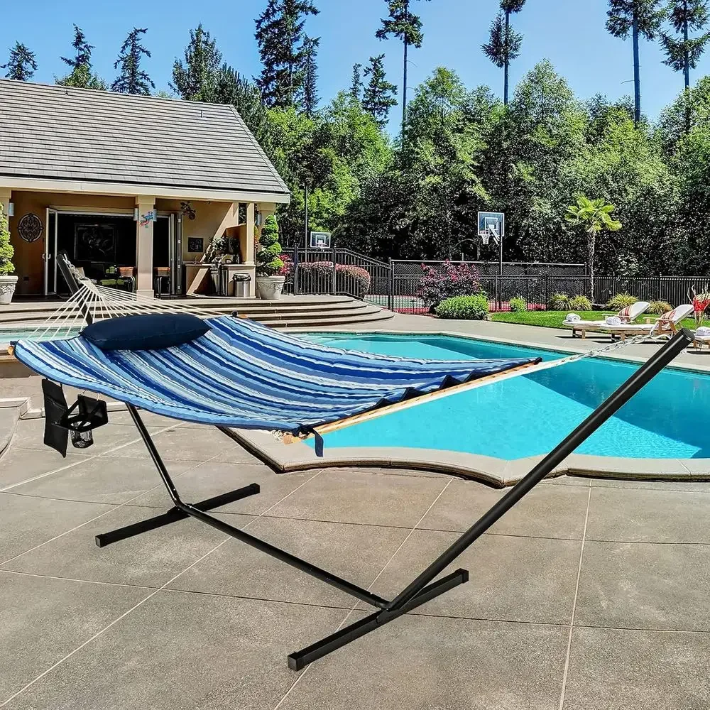 2 Person Steel Hammock Stand with Cotton Hammock, Pillow, Cup Holder, Carry Bag for Indoor & Outdoor Use
2 Person Steel Hammock Stand with Cotton Hammock, Pillow, Cup Holder, Carry Bag for Indoor & Outdoor Use