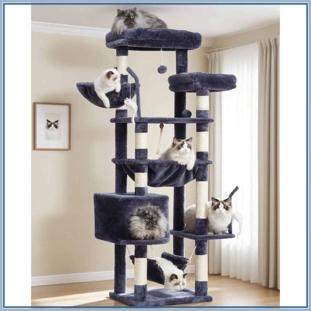 Cat Tree for Large Cats, 63" Cat Tower with 2 Platforms, 2 Baskets, Condo and Toys, Smoky Gray
Cat Tree for Large Cats, 63" Cat Tower with 2 Platforms, 2 Baskets, Condo and Toys, Smoky Gray