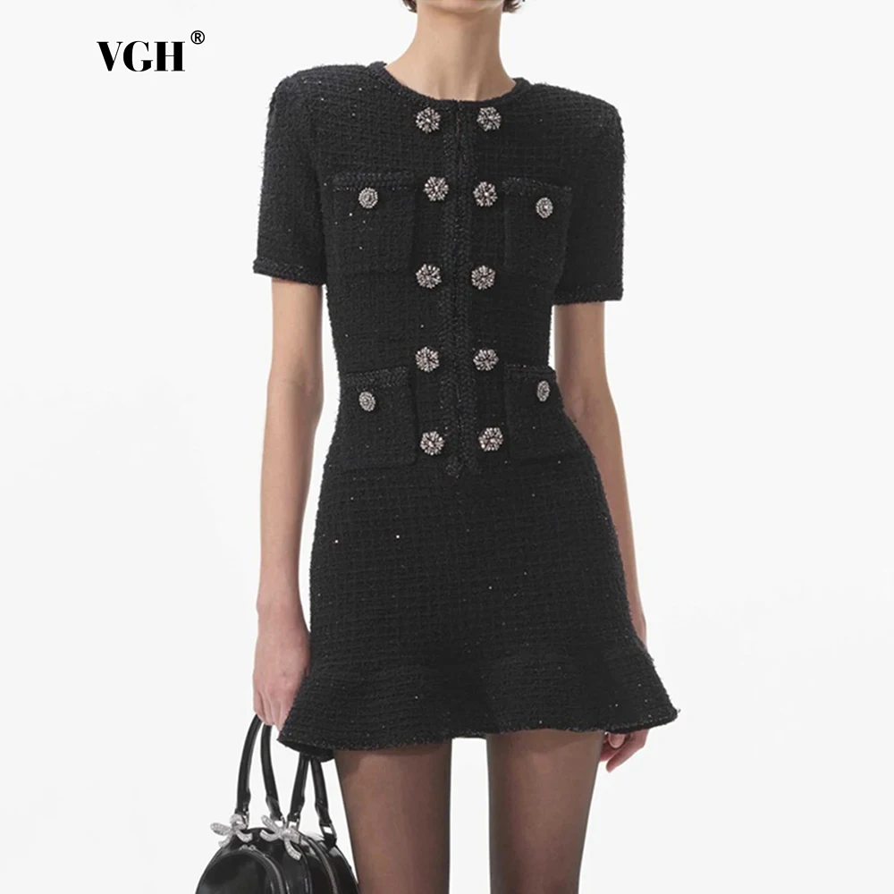 VGH Slim Fit Solid Elegant Retro Dresses For Women Round Neck Long Sleeve High Waist Spliced Pocket Temperament Dress Female New
VGH Slim Fit Solid Elegant Retro Dresses For Women Round Neck Long Sleeve High Waist Spliced Pocket Temperament Dress Female New