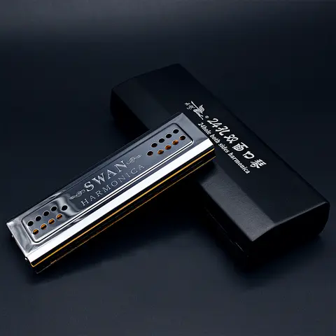 Swan 24 Holes Harmonica Professional Tremolo Mouth Organ Polyphonic Double-side C/G Key Harmonica Woodwind Instruments