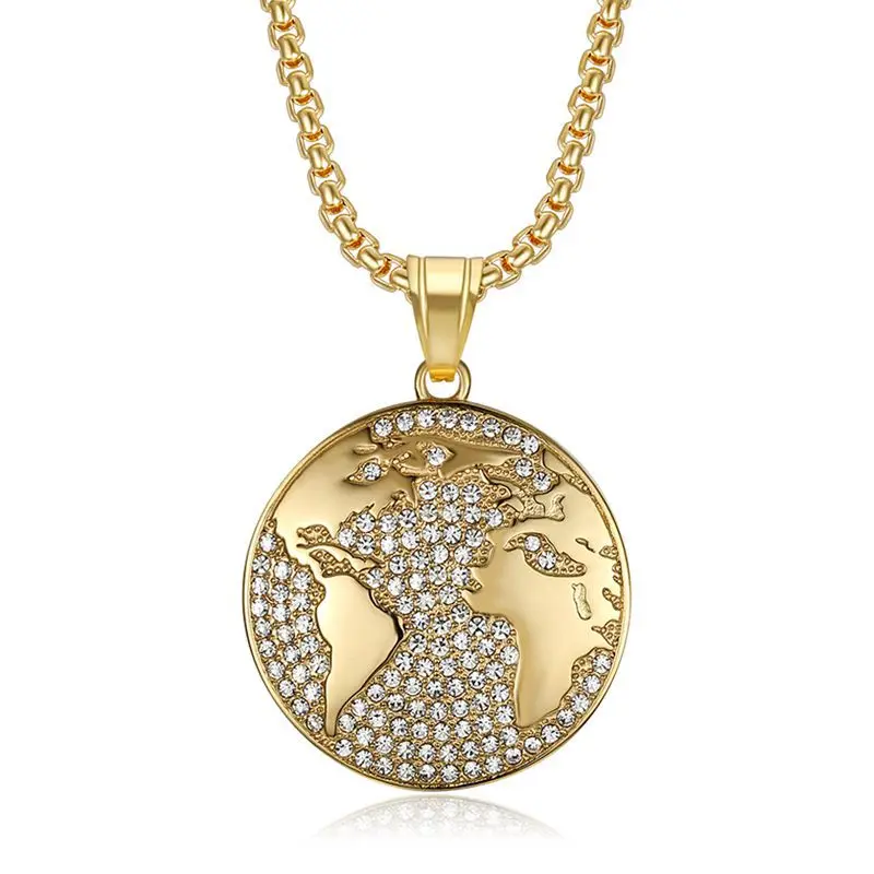 Hip Hop Jewelry Stainless Steel Gold Plated Rhinestone World Map Pendant Necklace for Men Women
Hip Hop Jewelry Stainless Steel Gold Plated Rhinestone World Map Pendant Necklace for Men Women