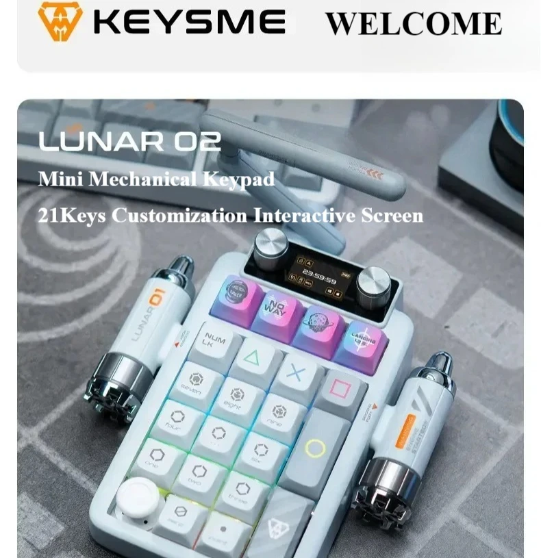 KeysMe Lunar02 Мини-механическая клавиатура с возможностью горячей замены 2,4G Bluetooth RGB Numpad 21 клавиша на заказ Интерактивная клавиатура с экраном для ПК 
KeysMe Lunar02 Мини-механическая клавиатура с возможностью горячей замены 2,4G Bluetooth RGB Numpad 21 клавиша на заказ Интерактивная клавиатура с экраном для ПК
