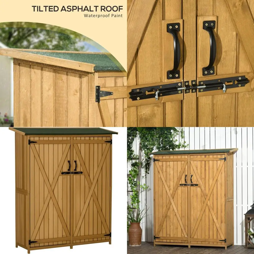 Деревянный навес для хранения на открытом воздухе с водонепроницаемой крышей, запираемой дверью, 3-х уровневыми полками для садовых инструментов и газонокосилок
Деревянный навес для хранения на открытом воздухе с водонепроницаемой крышей, запираемой дверью, 3-х уровневыми полками для садовых инструментов и газонокосилок