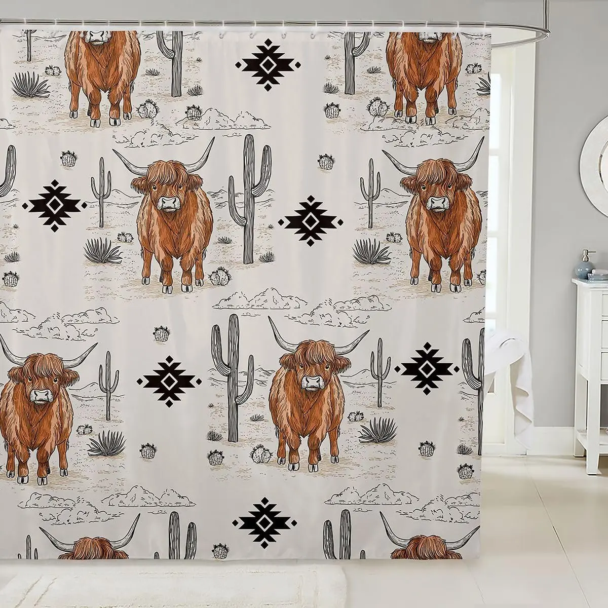 Feelyou Highland Cow Shower Curtain Highland Cow and Cactus Desert Theme Shower Curtain Western Rustic Style
Feelyou Highland Cow Shower Curtain Highland Cow and Cactus Desert Theme Shower Curtain Western Rustic Style