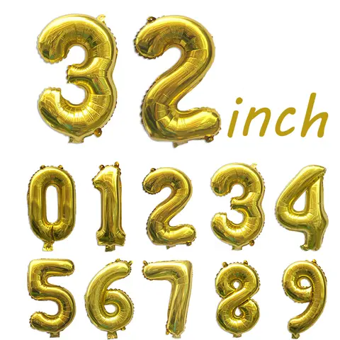 32inch Gold Number 0-9 Foil Balloons Kids Birthday Party Wedding Anniversary Supplies Baby Shower Decorations Digital Balloon