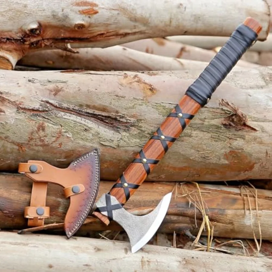 Viking Axe of Ragnar Lothbrok Hunting Axe with Rosewood Handle - Hand-Forged High Carbon Steel Sharp Blade, Handmade Camping Ax
Viking Axe of Ragnar Lothbrok Hunting Axe with Rosewood Handle - Hand-Forged High Carbon Steel Sharp Blade, Handmade Camping Ax