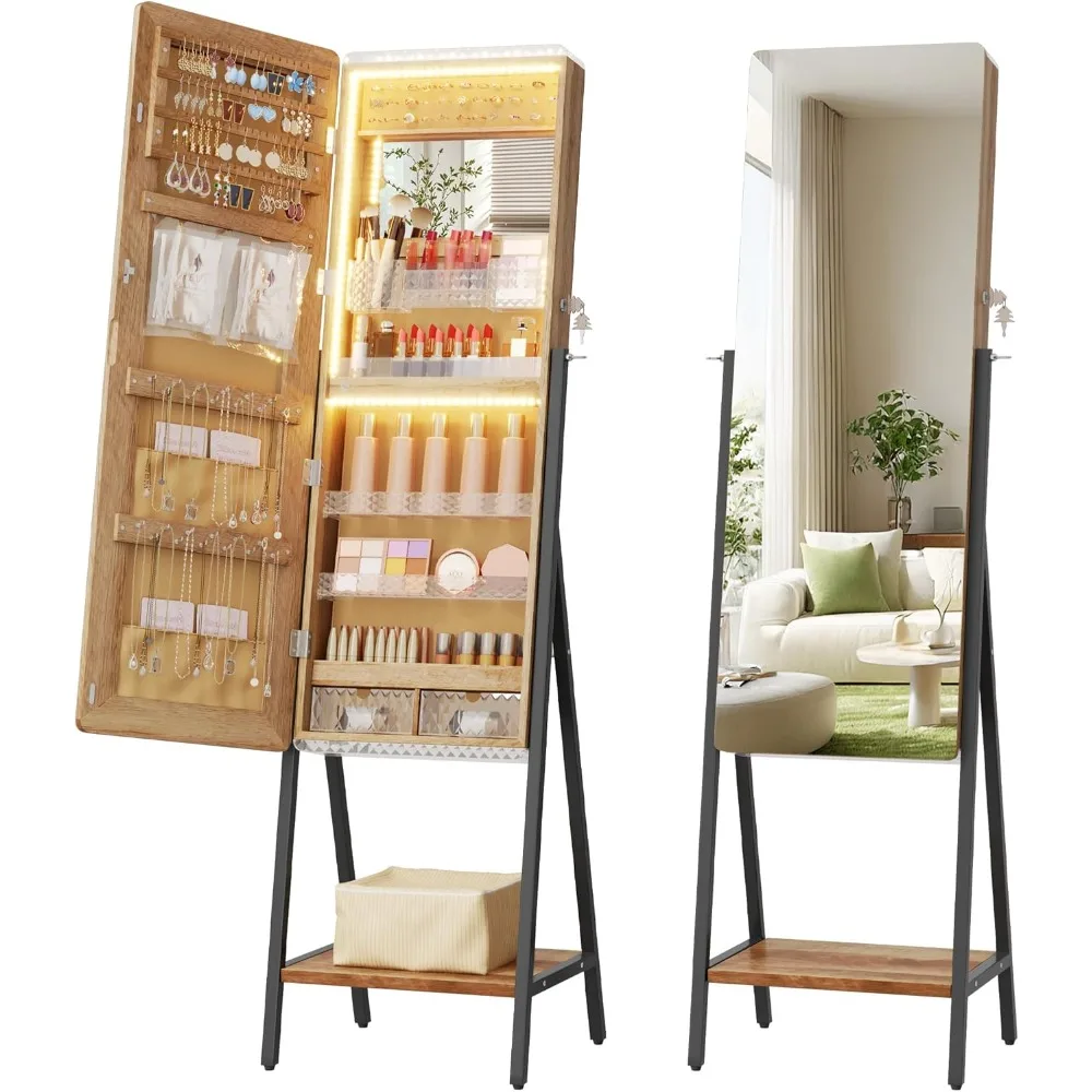 LED Standing Jewelry Mirror Cabinet, Stand Up Full Length Mirror with Storage, Lockable Floor Jewelry Armoire Organizer
LED Standing Jewelry Mirror Cabinet, Stand Up Full Length Mirror with Storage, Lockable Floor Jewelry Armoire Organizer
