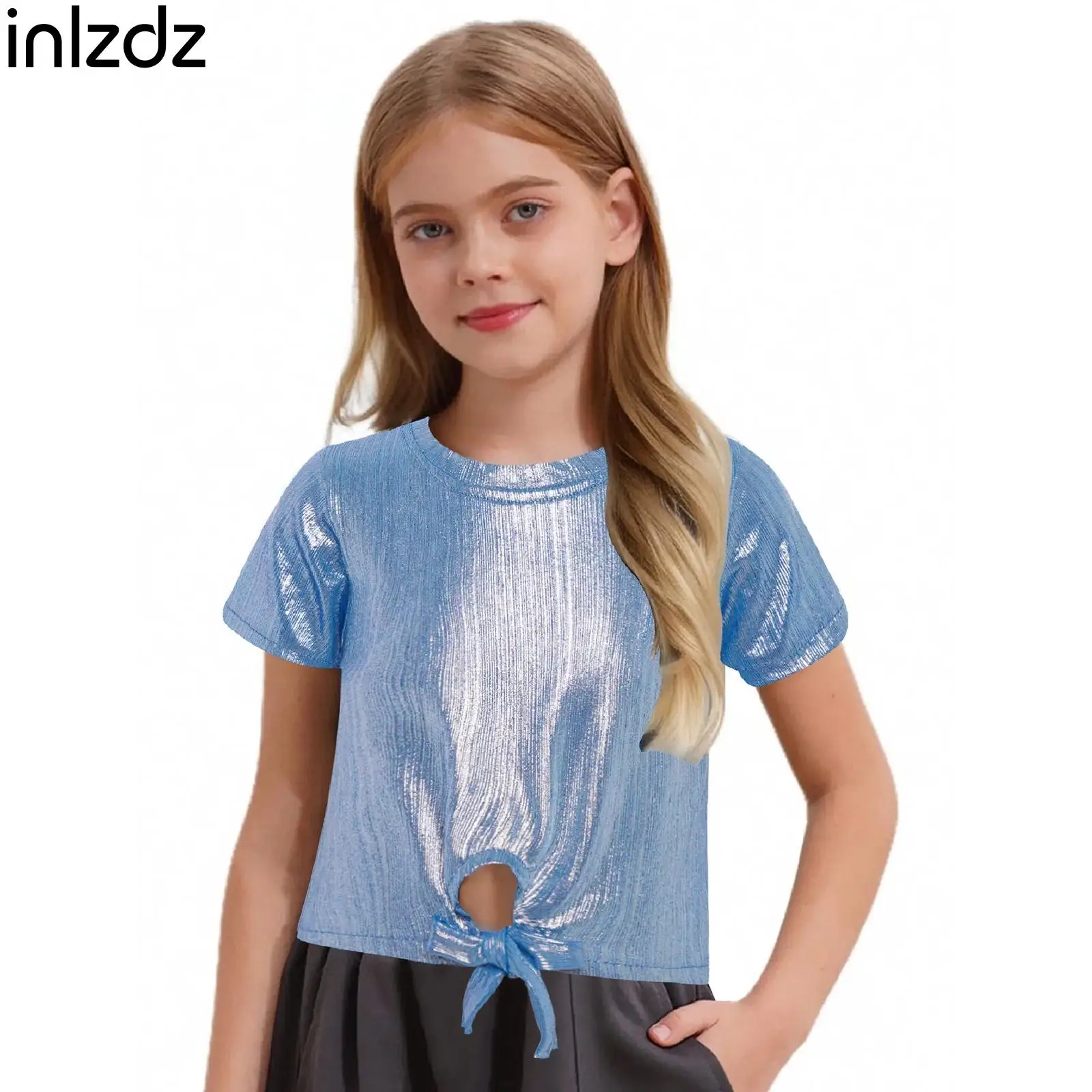Kids Girls Hip-Hop Jazz Dance Stage Performance Party Costumes Metallic Ribbed Crop Top Short Sleeve Lace-up Keyhole Hem T-shirt
Kids Girls Hip-Hop Jazz Dance Stage Performance Party Costumes Metallic Ribbed Crop Top Short Sleeve Lace-up Keyhole Hem T-shirt