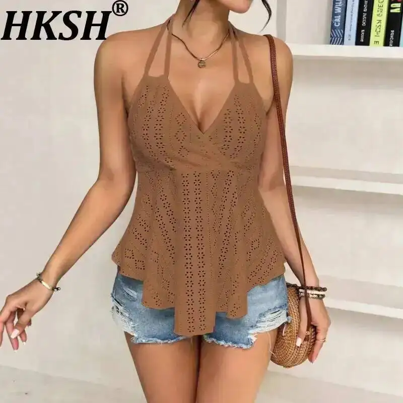 HKSH Women Sexy Vest Halter Neck Camisole Hollow Out Pleated Waist Cinching Slim Fit Versatile Chic Tide Tank Top Summer HK23372
HKSH Women Sexy Vest Halter Neck Camisole Hollow Out Pleated Waist Cinching Slim Fit Versatile Chic Tide Tank Top Summer HK23372