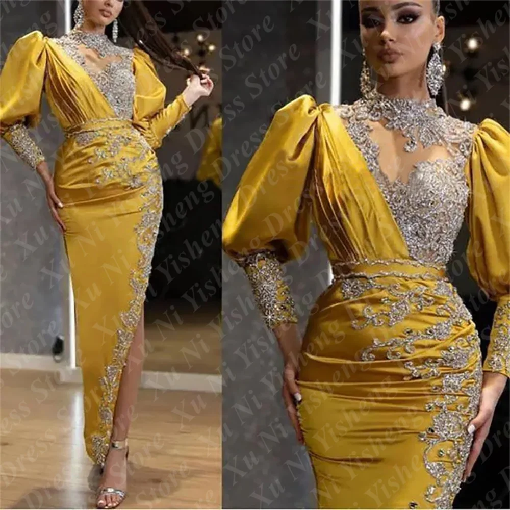 2024Arabic Luxury Evening dresses Formal Occasion Dresses Beaded High Neck Vintage Puffy Long Sleeves Sexy Side Slit Prom Dress
2024Arabic Luxury Evening dresses Formal Occasion Dresses Beaded High Neck Vintage Puffy Long Sleeves Sexy Side Slit Prom Dress