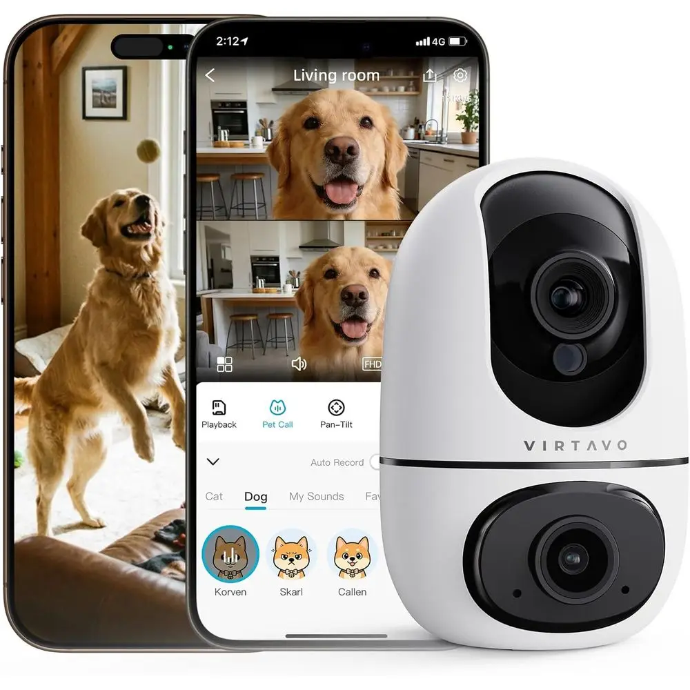 Indoor Pet Camera with 360° Dual Lens, Auto Tracking, Pet Calling, Wi-Fi 6, and Alexa Compatibility
Indoor Pet Camera with 360° Dual Lens, Auto Tracking, Pet Calling, Wi-Fi 6, and Alexa Compatibility