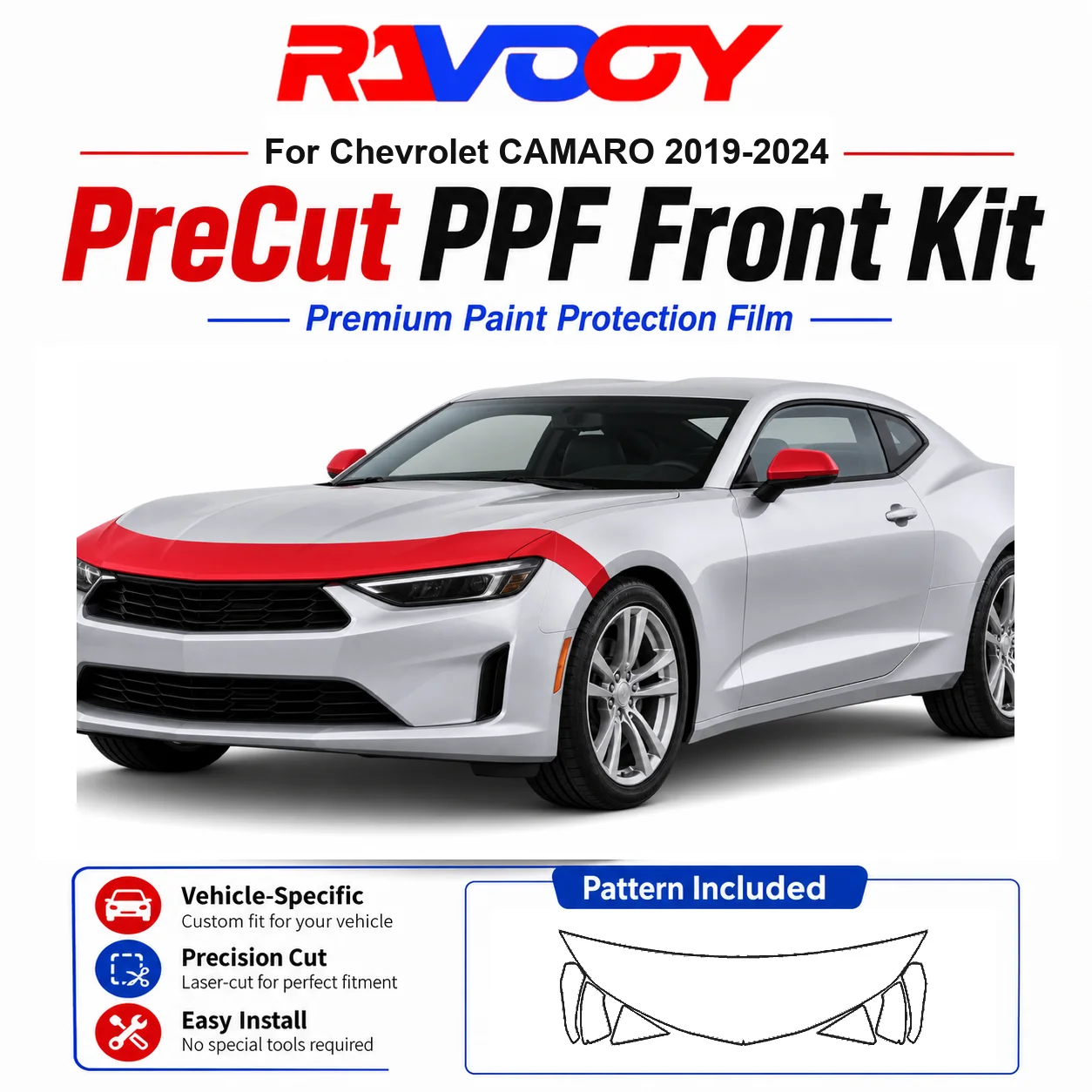 8.5mil TPU Precut PPF Kit For Chevrolet CAMARO 2019-2024 - Hood, Fenders & Mirror Set - Self-Healing Clear Bra Film
8.5mil TPU Precut PPF Kit For Chevrolet CAMARO 2019-2024 - Hood, Fenders & Mirror Set - Self-Healing Clear Bra Film