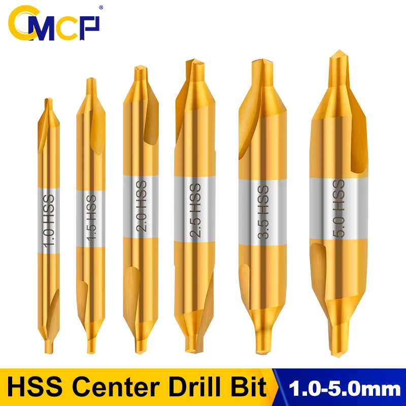 CMCP 6pcs HSS Combined Center Drill Bits Titanium Coated 1.0-5.0mm 60 Degree Countersinks Angle Bits For Lathe Metalworking
CMCP 6pcs HSS Combined Center Drill Bits Titanium Coated 1.0-5.0mm 60 Degree Countersinks Angle Bits For Lathe Metalworking