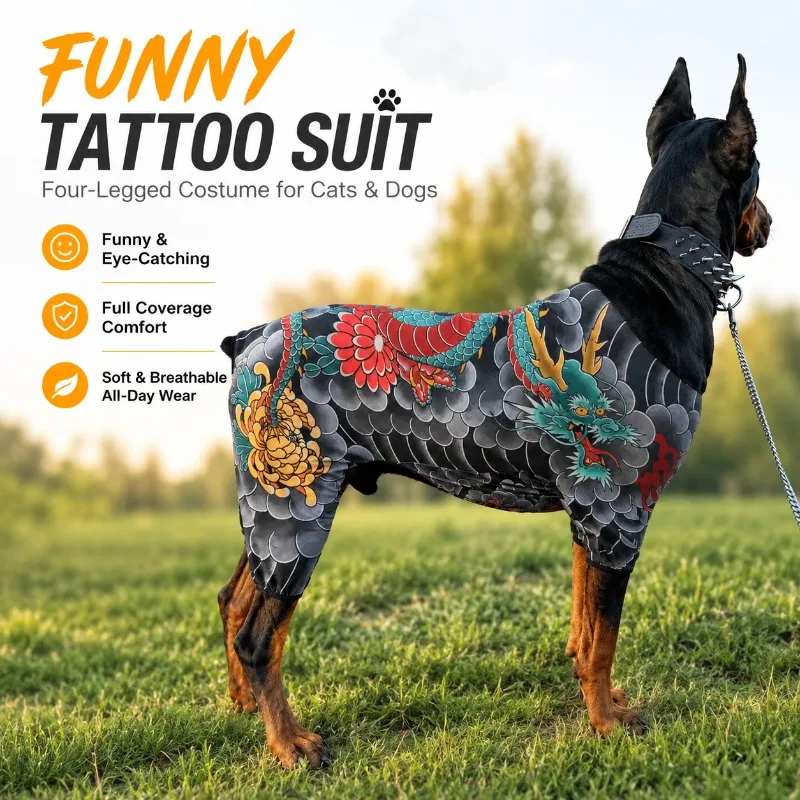 Pet Tattoo Printed Jumpsuit Four-legged Apparel Universal for Cats and Dogs All Season Wear Stylish Funny Cats and Dogs Supplies
Pet Tattoo Printed Jumpsuit Four-legged Apparel Universal for Cats and Dogs All Season Wear Stylish Funny Cats and Dogs Supplies